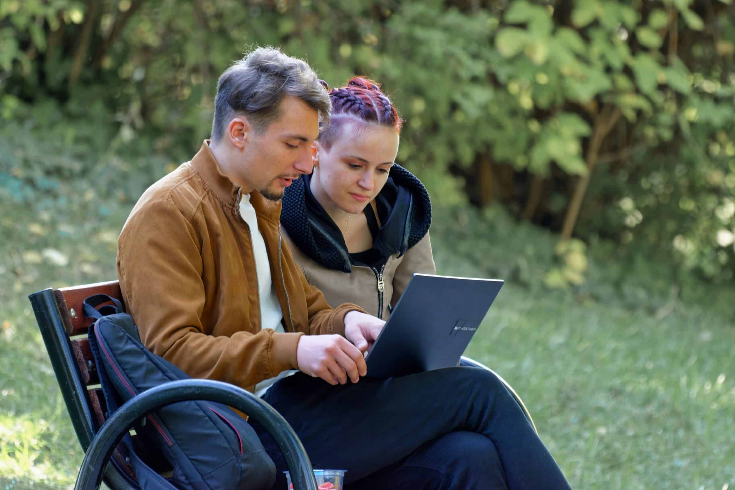 Young couple working on a laptop